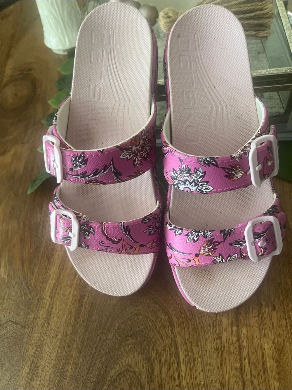 Dansko Pink Floral Buckle Sandals